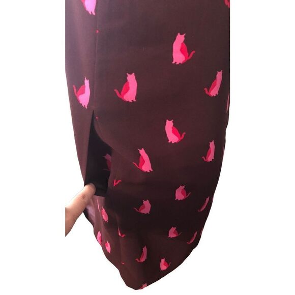 Ann Taylor dark grape colored sheath dress with cat print in Barbie pink XSP - Picture 3 of 14